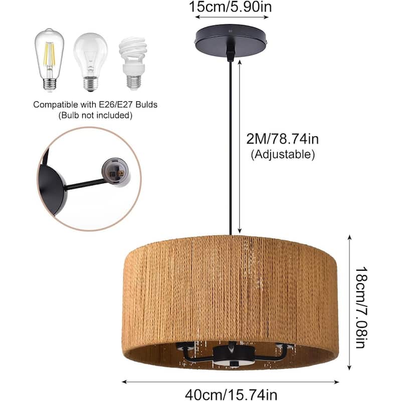 3-light chandelier light dark brown hanging lamp rattan kitchen light