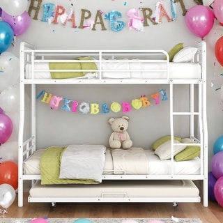 Full XL Over Queen Metal Bunk Bed with Twin Size Trundle for Home
