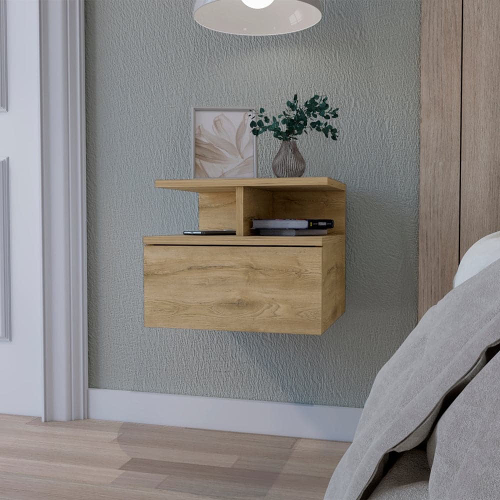 2-Tier Floating Wall-Mounted Nightstand with Ample Storage Space