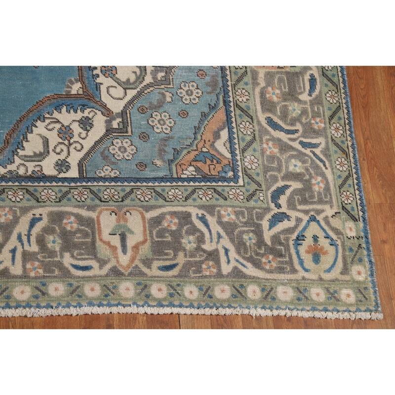 Blue Tabriz Persian Area Rug Handmade Oriental Vintage Wool Carpet - 8'2"x 11'4"