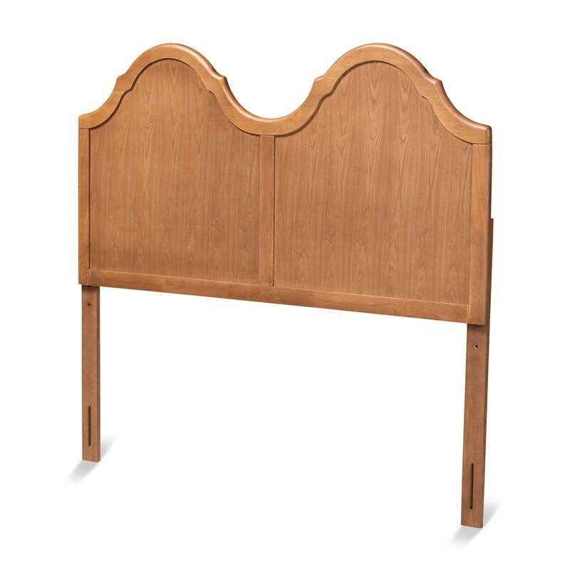 Traditional Ash Walnut Wood Queen Size Arched Headboard with Curved Detailing and Warm Natural Finish