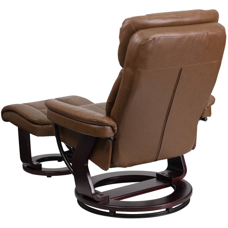 Contemporary Multi-Position Recliner and Curved Ottoman with Swivel Base