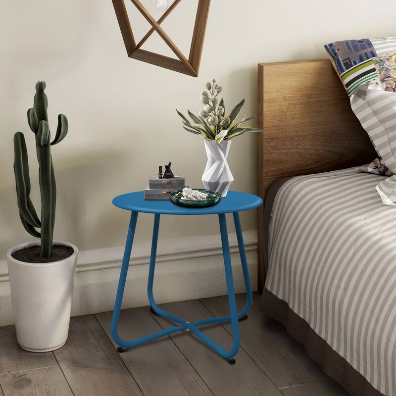 Outdoor Side Table, 18'' Small Round Side Table with Adjustable Fee