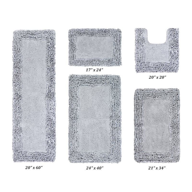 Better Trends Shaggy Border Collection Bathroom Rug -100% Cotton Tufted, Non-Skid Spray Latex Backing, Machine Washable Bath Mat - 5 PC Set 17"x24"|20"x20"|21"x34"|24"x40"|20"x60" - Sage