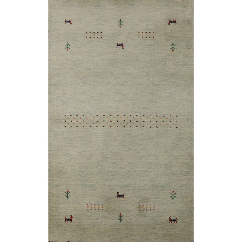 Hand Knotted Oriental 100% Wool Carpet Tribal Animal Pictorial Green Gabbeh Area Rug - 5' 0'' X 2' 11''