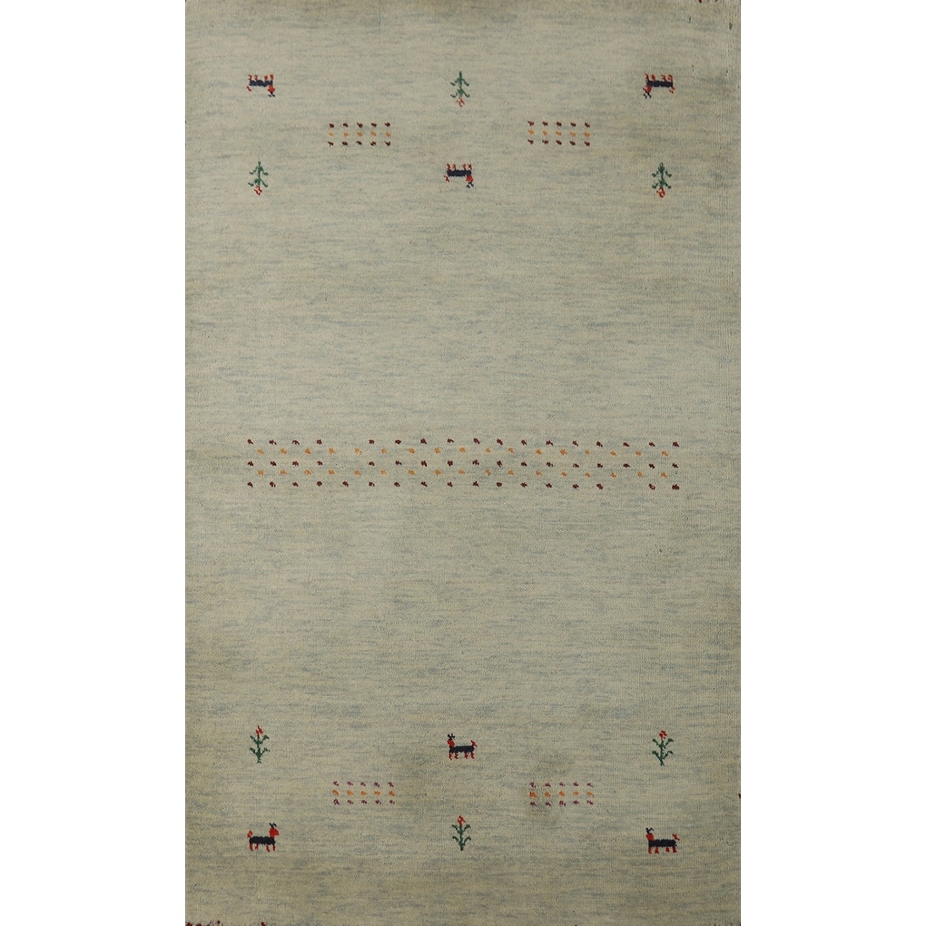 Hand Knotted Oriental 100% Wool Carpet Tribal Animal Pictorial Green Gabbeh Area Rug - 5' 0'' X 2' 11''