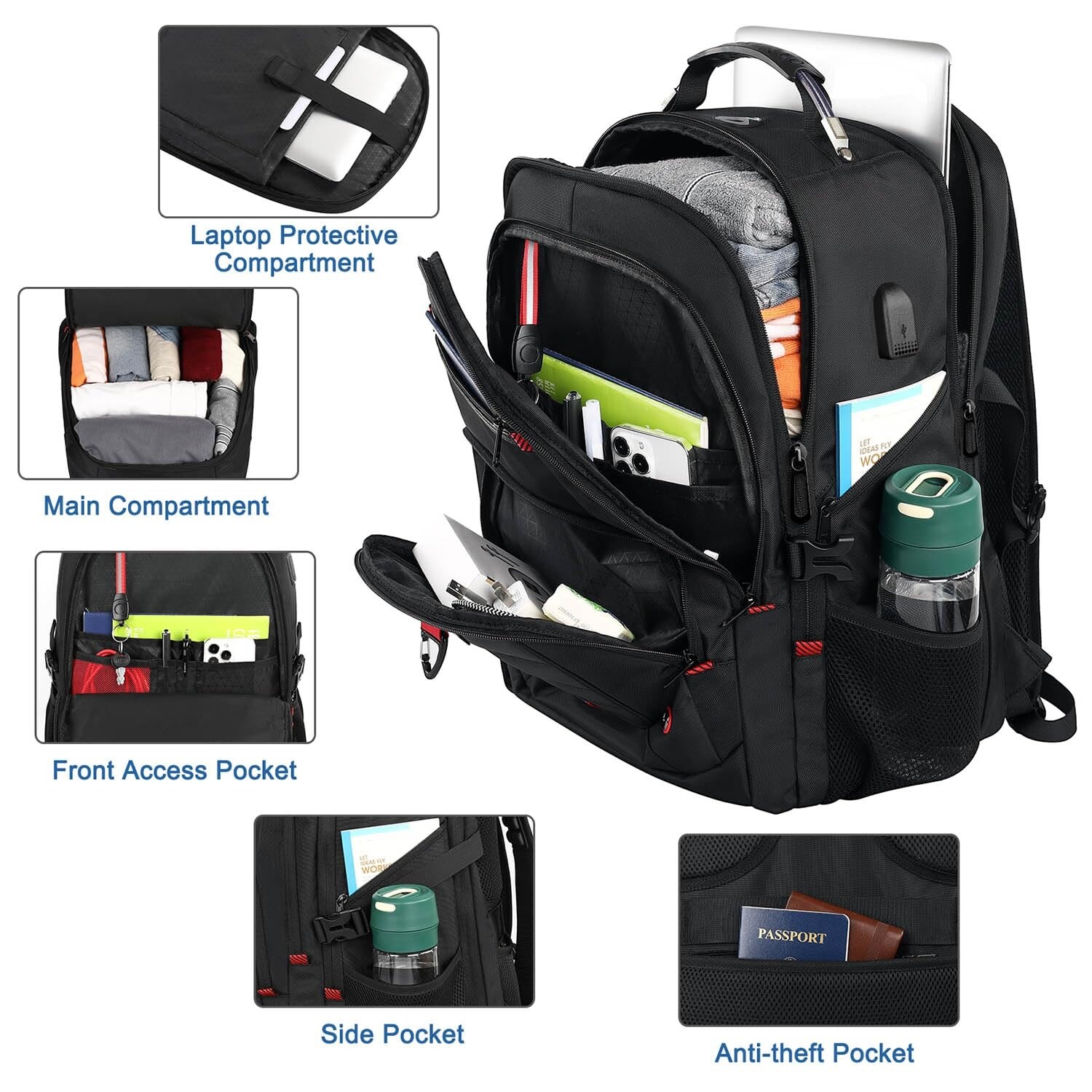 Large Travel Backpack, TSA Backpack 17.3 Inch, 50L Anti Theft 17 Inch Big  Business Laptop Backpack for Men & Women - Bed Bath & Beyond - 42714378