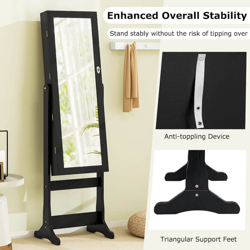 Costway Lockable Mirrored Jewelry Cabinet Armoire Organizer Storage - See Details