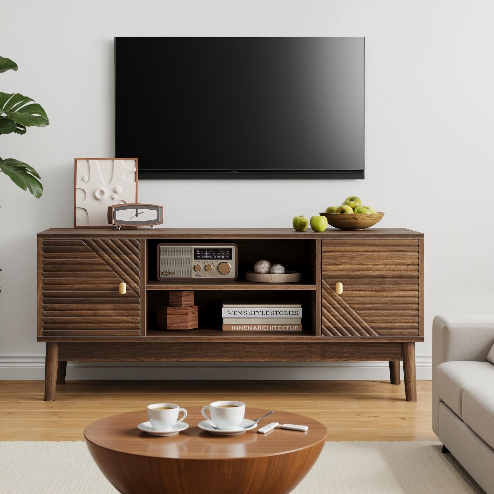 43.31 inch TV Stand, Mid-Century Modern TV Stand for 32/45 inch TV, Entertainment Center with Storage
