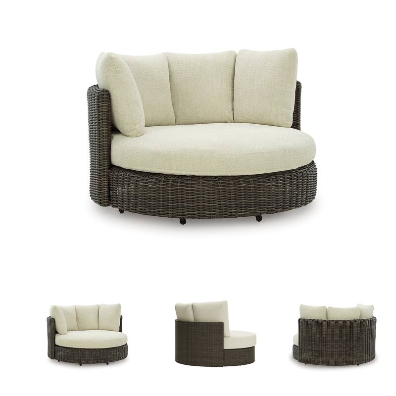 Signature Design by Ashley Kimora Brown/Beige Outdoor Swivel Lounge Chair with Cushion - 60" W x 57.75" D x 38.75" H