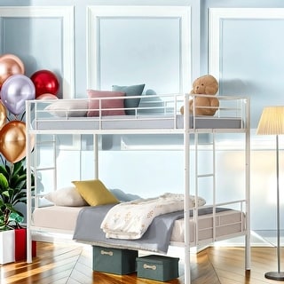 Durability & Stability Metal Bunk Bed with Guardrails and Stairs