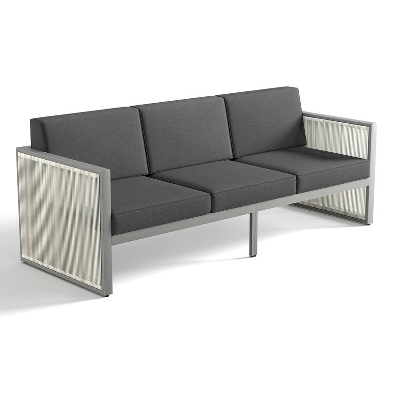 Gymojoy 3-Seat Outdoor Sofa, Weatherproof PE Rattan & Thick Cushions for Patio, Garden