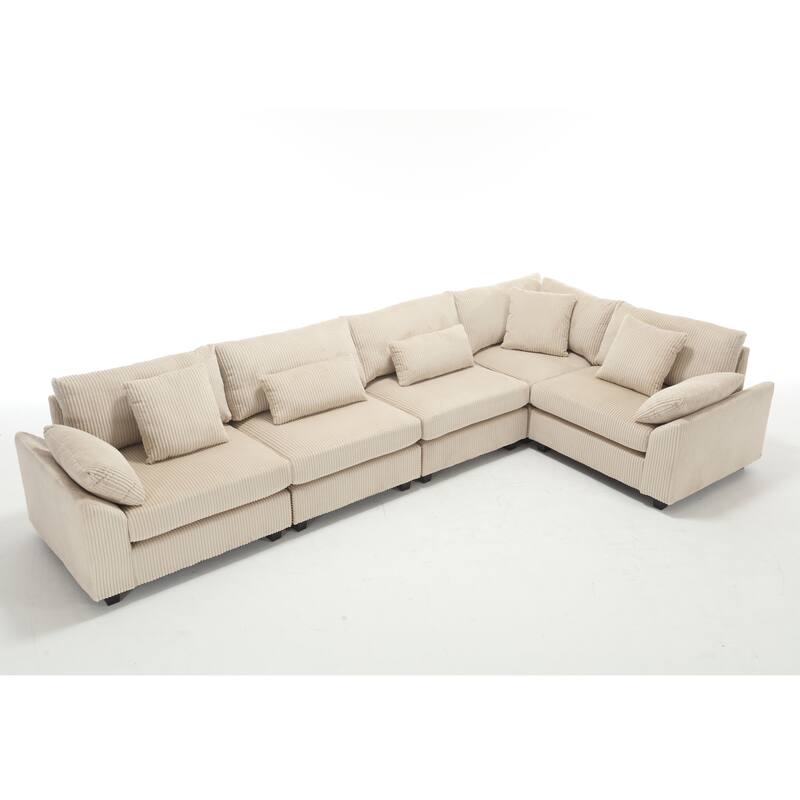 Oversized Modular Convertible Corduroy Fabric Sectional Sofa, Beige