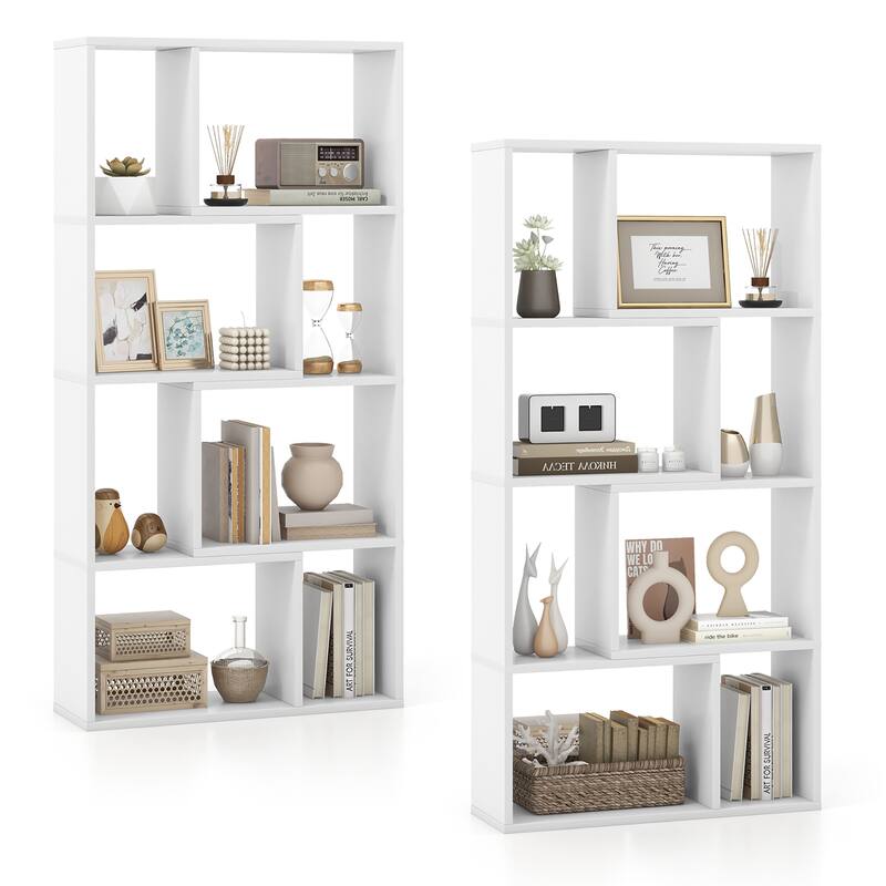 Gymax 4-Tier Geometric Bookshelf 48''/120 CM High Bookcase Modern - White