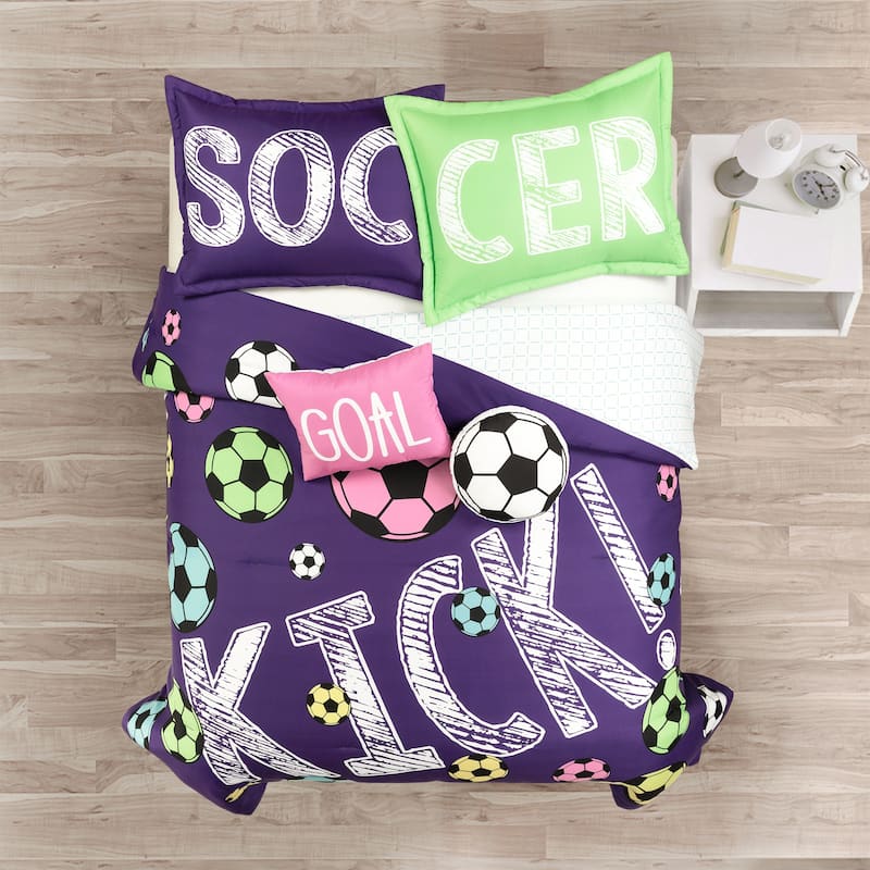 Lush Decor Girls Soccer Kick Reversible Oversized Comforter