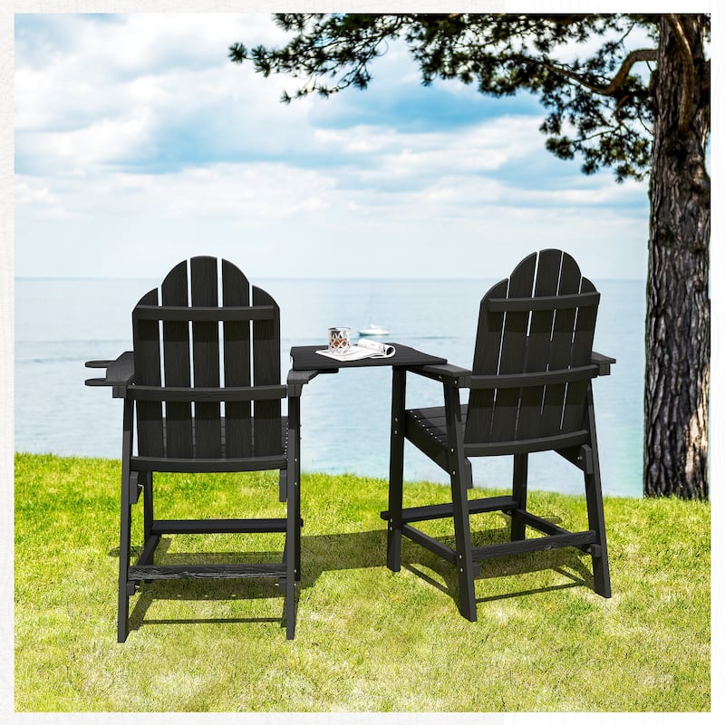 LUE BONA Plastic Patio Bar Stool Tall Adirondack Chairs,Bar Height Dining Chairs with Cup Holder