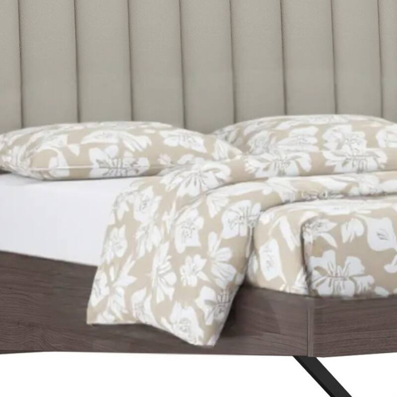 HomeRoots Queen Grey Upholstered Faux Leather and Ivory Gloss Bed Frame
