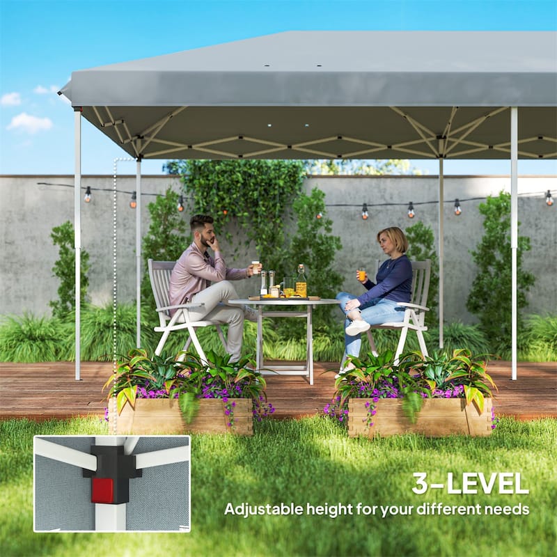 Grey Portable Outdoor UV Protection Pop-Up Canopy Tent with Mesh Sides and Steel Frame - 230.25" L x 116.25" W x 106.25" H
