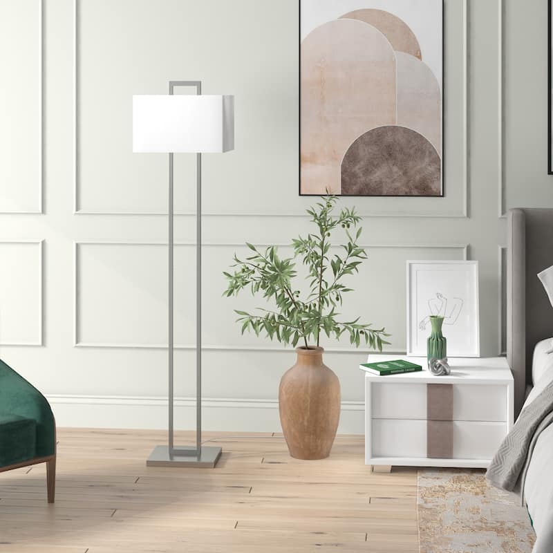 Metal Traditional Floor Lamp with Linen Shade and Rotary Socket Switch Rectangular Shape - 16” x 14” x 68” (D x W x H)