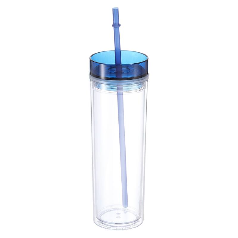 Skinny Acrylic Tumbler with Lid and Straw, 16 Oz Double Wall Cups