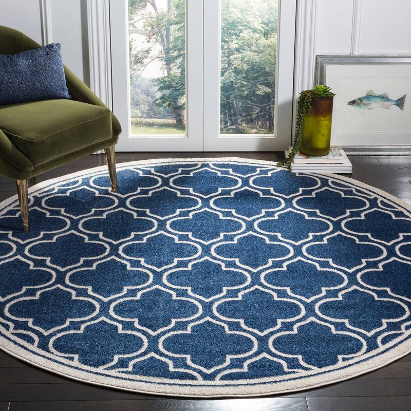 SAFAVIEH Amherst Tehila Modern Rug - 7' Round - Navy/Ivory
