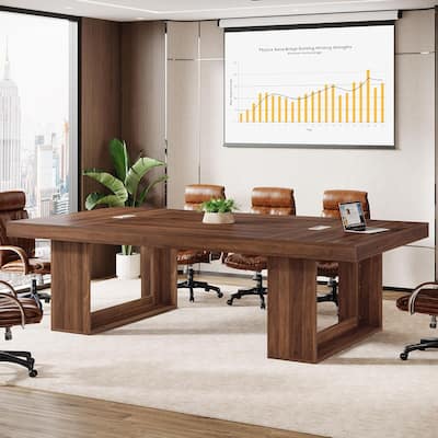 8FT Conference Table, 94.5" W Large Meeting Table with 2 Cable Grommet, Business Style Seminar Boardroom Podcast Tables