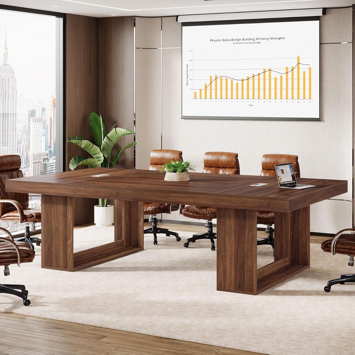 8FT Conference Table, 94.5" W Large Meeting Table with 2 Cable Grommet, Business Style Seminar Boardroom Podcast Tables