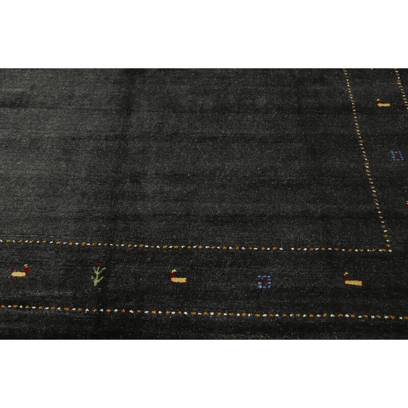 Hand Knotted Oriental 100% Wool Carpet Tribal Animal Pictorial Greys & Charcoal Gabbeh Area Rug - 8' 0'' X 8' 3''