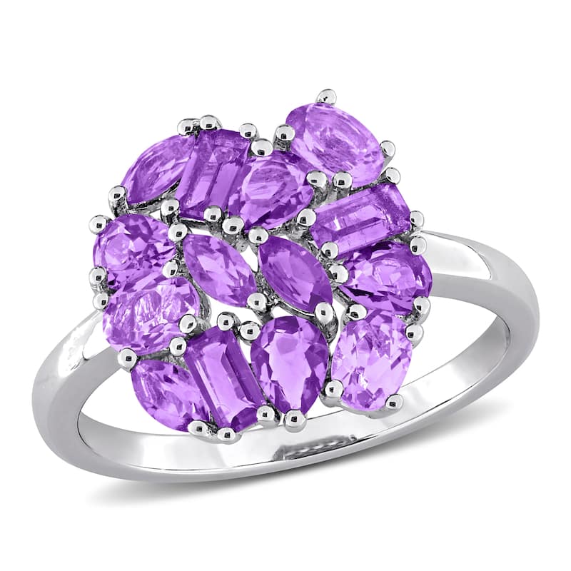 Miadora Multi-Shape Gemstone Cluster Ring Sterling Silver - 8 - Purple