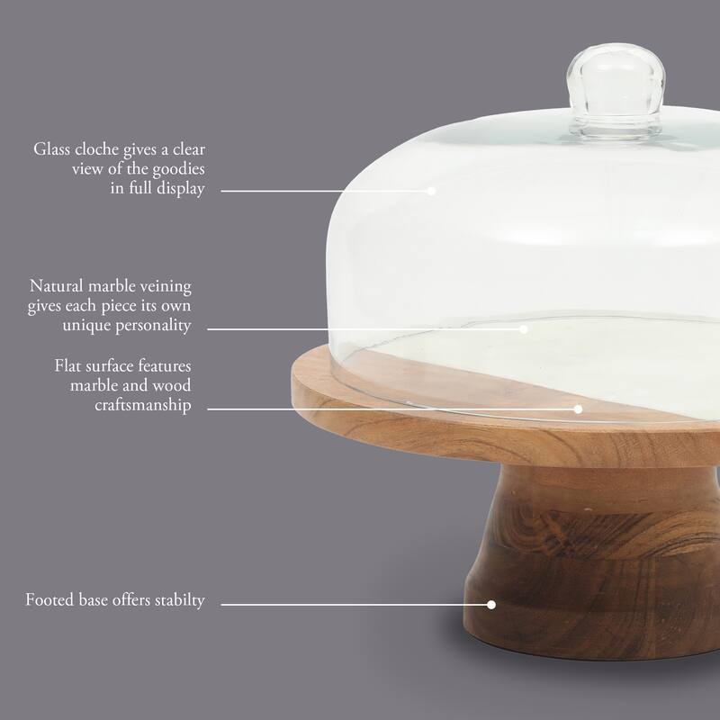 Gibson Elite Ridgehaven 11" Marble Cake Stand, Serving Platter, Charcuterie Board, and Center Piece Home Décor With Glass Lid