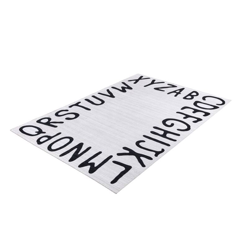Abani Rugs Parker PAR100A Alphabet Ivory and White Area Rug