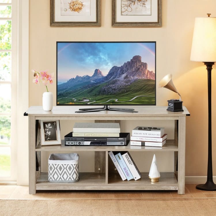 Modern Farmhouse TV Stand Entertainment Center for TV's up to 55" with Open Shelves - 47"X16"X23.5"(LXWXH)