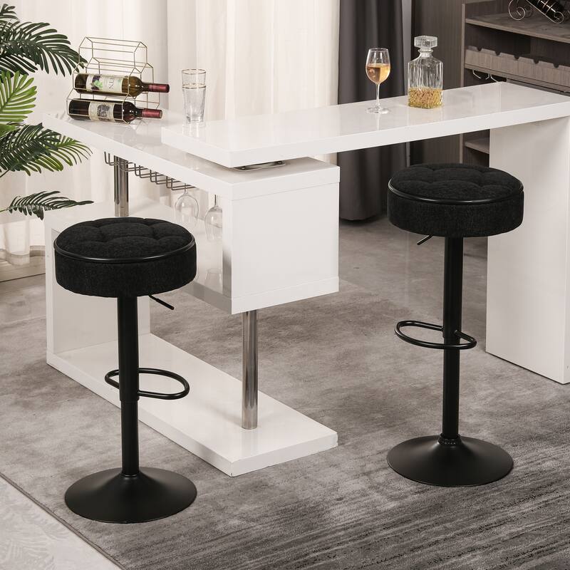 Modern PU Height Adjustable Swivel Bar Stool with Storage, Set of 2