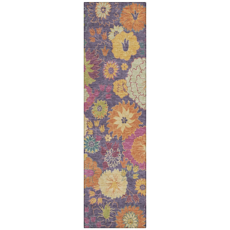 Machine Washable Indoor/ Outdoor Modern Floral Chantille Rug