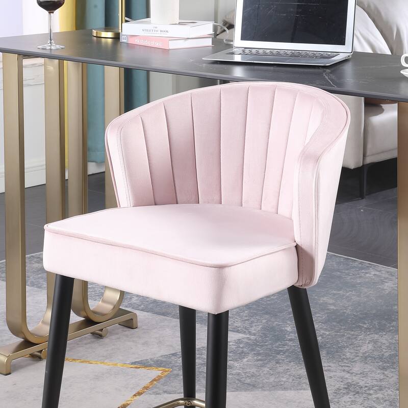 2pcs Velvet Upholstered Counter Height Stool with Deep Channel Tufting and Gold Tipped, Black Metal Legs - N/A