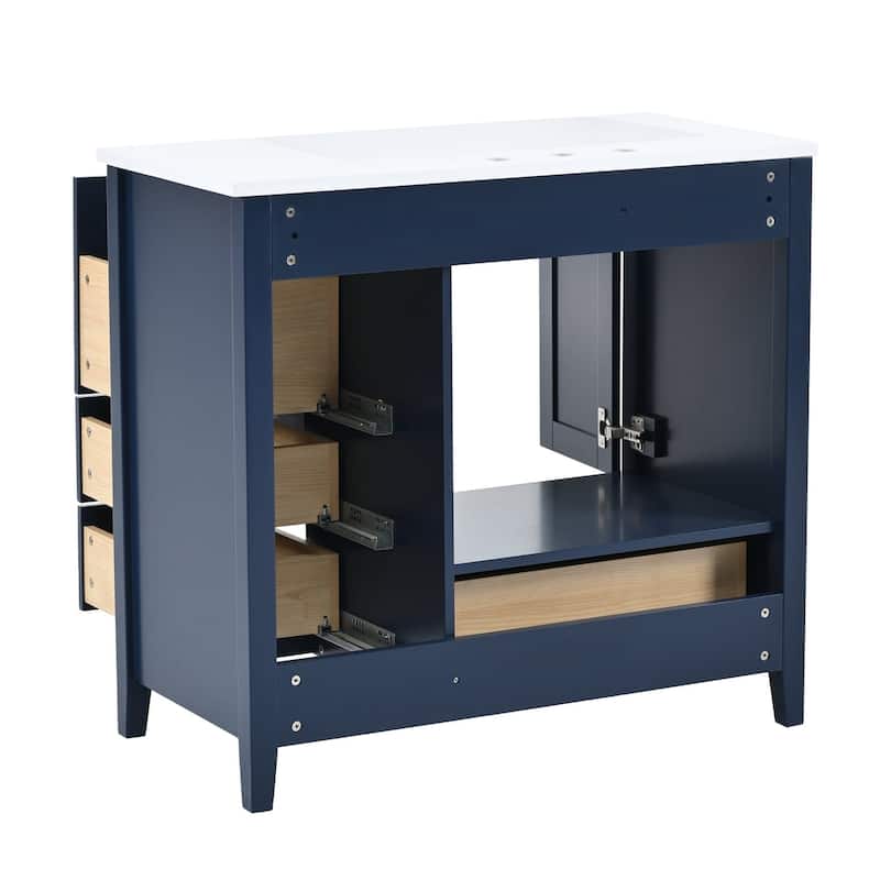 36 inch MDF Freestanding Bathroom Vanity Set in Blue with Integrated Resin Sink - 36'' x 18'' x 34''