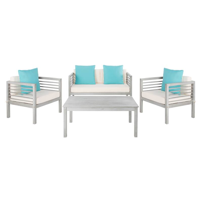 SAFAVIEH Outdoor Yoselin 4-Piece Set with Accent Pillow - 51W x 26D x 26H