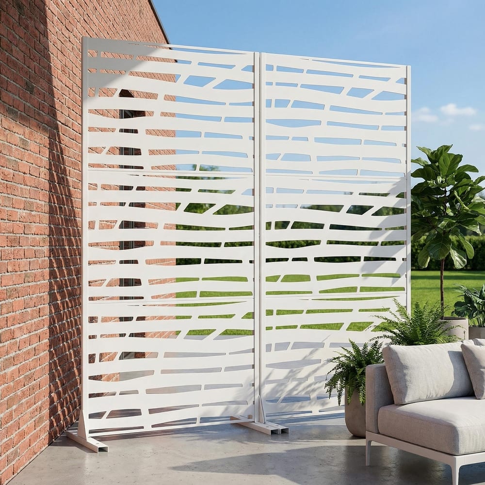 Metal Privacy Screen Fence Panel with Stylish Pattern Set of 2