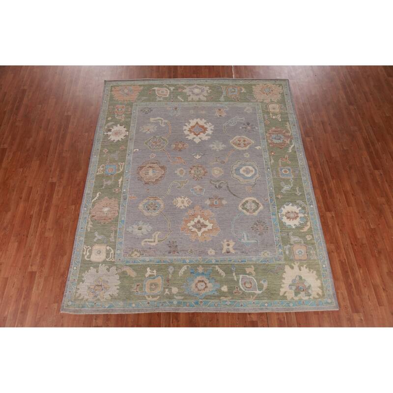 Hand Knotted Oriental 100% Wool Carpet Transitional All-Over Purples Oushak Area Rug - 9' 10'' X 8' 0''