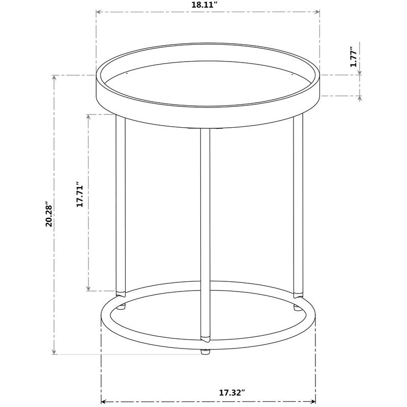 18.11" Modern Round End Table with Round Tray Top and Metal Frame for Living Room or Bedroom