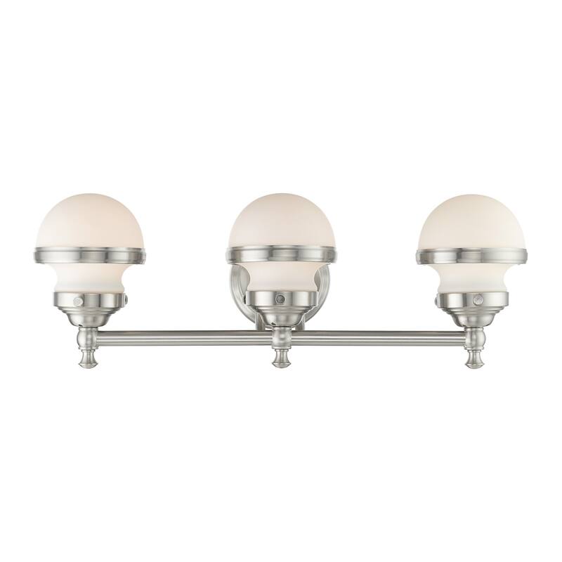 Livex Lighting Oldwick 3 Light 24" Wide Vanity Light with White Shade - Brushed Nickel