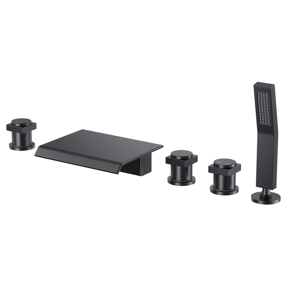 3-Handle Deck-Mount Bathtub Faucet Waterfall Roman Tub Faucet with Hand Shower