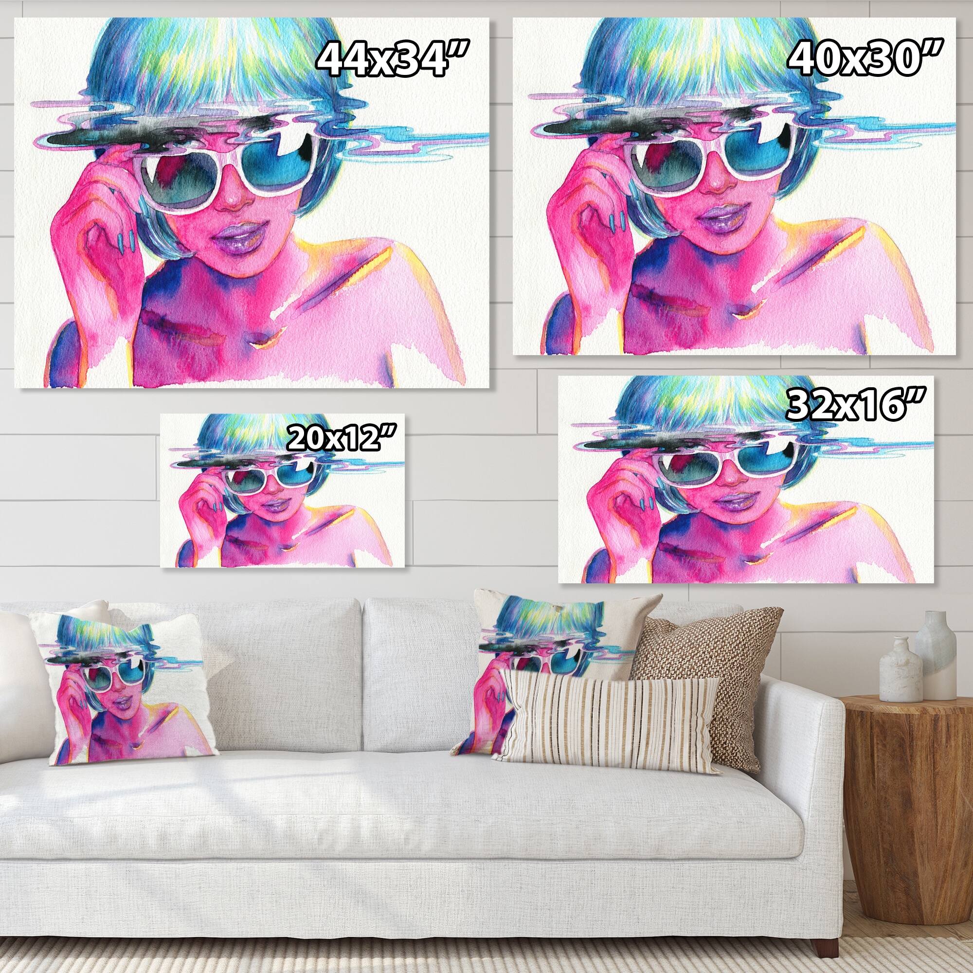 Designart "Shine Turquoise Sensual Portrait" Glam Canvas Art Print
