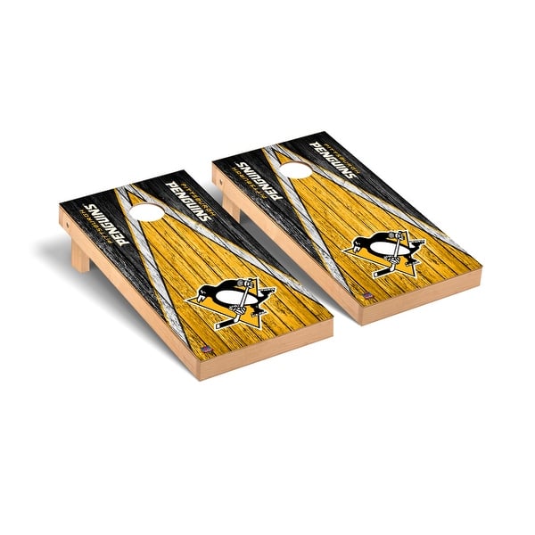 slide 2 of 5, Pittsburgh Penguins NHL Triangle Cornhole Board Set Include Carrying Case