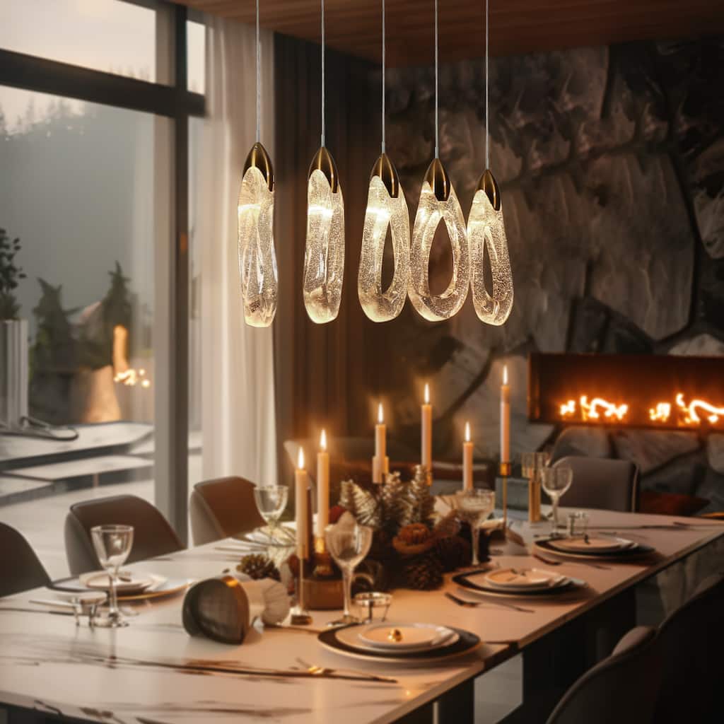 Modern Gold 5-Light LED Chandelier Linear Kitchen Island Pendant Light - 36.2" W x 12.4" H x 5.5" D