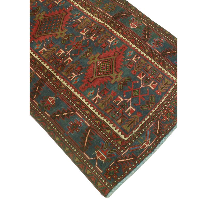 Fine Vintage Distressed Tajwar Rust/Blue Runner - 3'4" x 11'1"