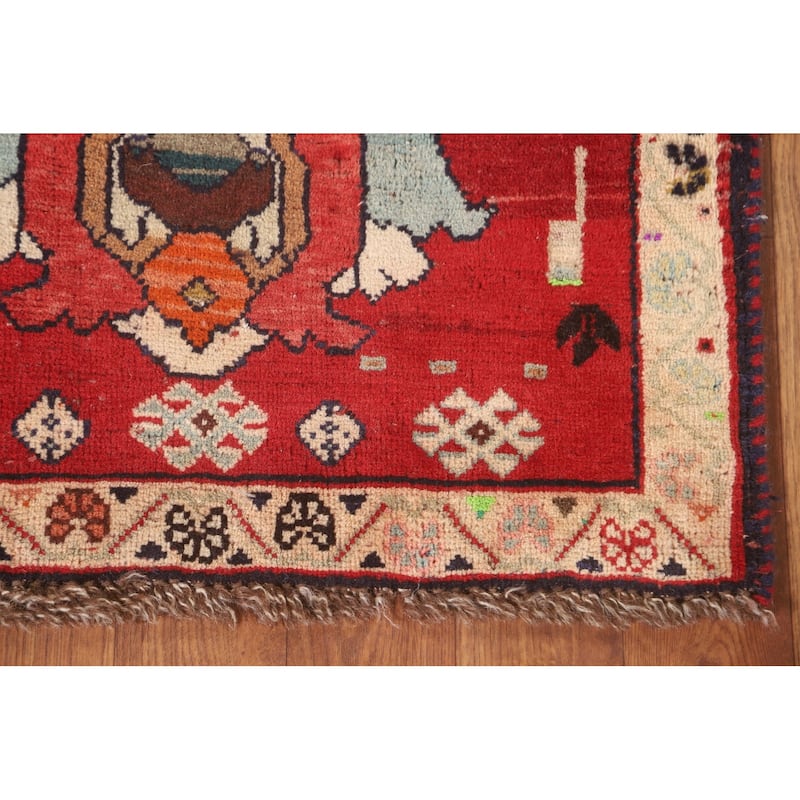 Geometric Red Shiraz Persian Vintage Square Rug Handmade Wool Carpet - 2'0" x 1'10"