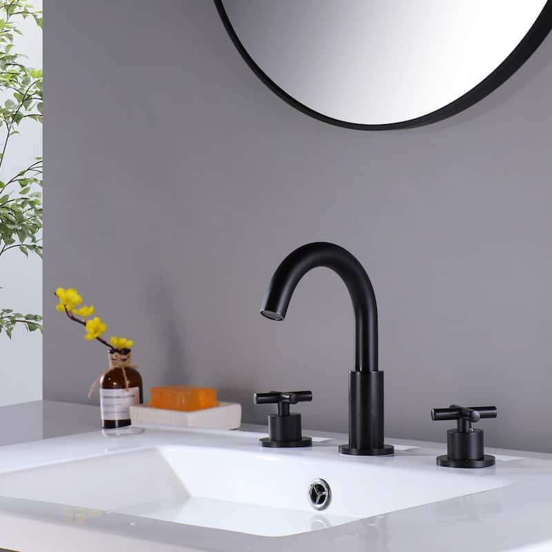 Modland 3-Hole Bathroom Faucet with 360-degree Swivel Spout & CEC Certified, Gold/Black/Nickel