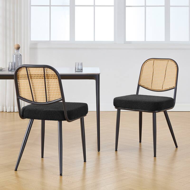 Upholstered Rattan Dining Chairs Set of 2 Side Chair - 33.86"H x 18.9"W x 22.83"D