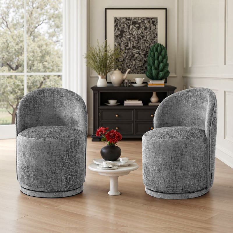 Modern Armless 360-Degree Swivel Dining Chair Barrel Chair - SET OF 2 - GRAY CHENILLE